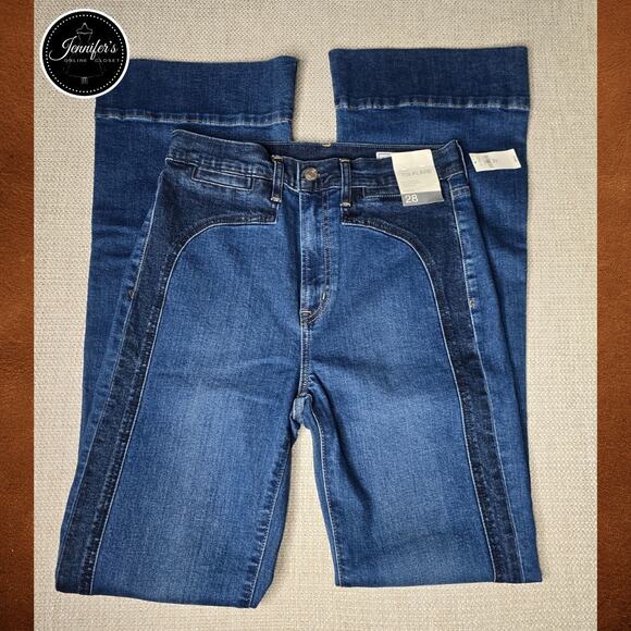 Gap NEW Women's High Rise 70's Flare Western Chaps Denim Trouser Size 6T/28 - Picture 2 of 10